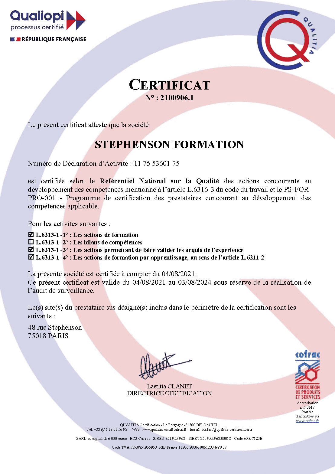Stephenson Formation est certifié Qualiopi